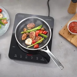 CASO Design CASO ProSlim 2000 - Mobiles Induktionskochfeld, 2000W, 10 Leistungs- & Temperaturstufen, Sensor-Touch, LED-Anzeige, Auto-Topferkennung, Timer, Überhitzungsschutz, Kindersicherung, Schwarz
