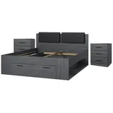 Helvetia Schlafzimmer-Set Granada, (Granada, Bett), 160x200cm Carbon Eiche mit Nachtkonsolen grau 166 cm x 94 cm x 205 cm