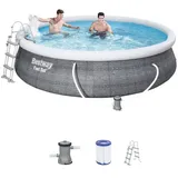 BESTWAY Fast Set Aufstellpool ⌀ 407 x 107 cm Grau inkl. Filterpumpe + Leiter