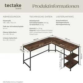 Tectake tectake® Schreibtisch Hamilton 138 x 138 x 75,5 cm