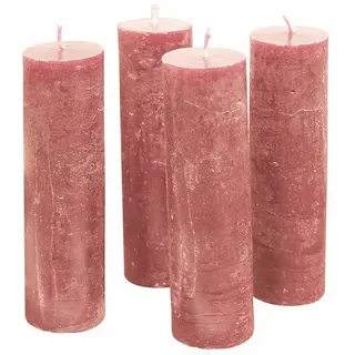 Loberon Kerze 4er Set Muriel, von Hand Gearbeitet, Geruchslos, Durchgefärbt, Lange Brenndauer, Dekoration, Adventskranzkerzen, Paraffinwachs, rosa