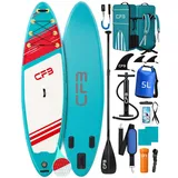 CFB SUP-Board Set 320x84x15 cm extra breit, 160 kg Traglast, aufblasbares Stand Up Paddle Board, (Komplett-Set, mit Paddel, Pumpe, Rucksack, 5L Dry Bag und Schultergurt), für Anfänger und Erwachsene rot
