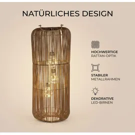 Formano Laterne Rattan Metall 60 cm 3 LED Birnen braun