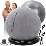 MIWEBA Sports 4in1-Gymnastikball-Set, Sitzball, 65 cm, Ballschale, Pumpe, Bezug, Schlingentrainer (Beige)