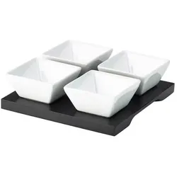 Holztablett mit vier Dipschalen - 15x15cm (4 Sets)