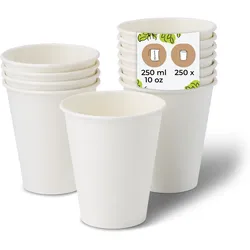 BIOZOYG 250 Stück kompostierbare Einwegbecher 250ml / 10oz Pappbecher, Trinkbecher, Wegwerfbecher, Getränkebecher, einwandig, weiß, kompostierbar