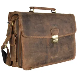 GREENBURRY Vintage Aktentasche Leder 40 cm Laptopfach braun