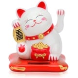 Cyrank Glückskatze Solarbetriebene, Lucky Cat, Winkekatze, Chinesische Glückskatze, winkender Arm Begrüßungskatze Süße Reichtumskatze Kleine Feng Shui Glückskatze Dekor für Home Display Decor(Weiß)