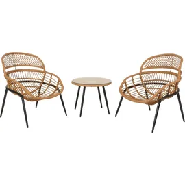 Mendler Poly-Rattan Garnitur HWC-N33, Balkon-Set Gartengarnitur Sitzgruppe Stuhl Beistelltisch ~ naturfarben, Polster dunkelgrau