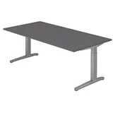 HAMMERBACHER XB2E höhenverstellbarer Schreibtisch grafit rechteckig, C-Fuß-Gestell silber 200,0 x 100,0 cm