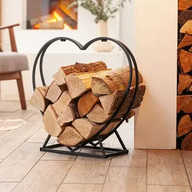 Frank Flechtwaren Kaminholzregal Herz Holz Metall 55 x 18 x 54 cm Schwarz
