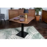 ab:stil.art.moebel Bistrotisch Baumkante massiv 70 x 70 cm Akazie Nussbaumfarben schwarz Säulengestell Iris