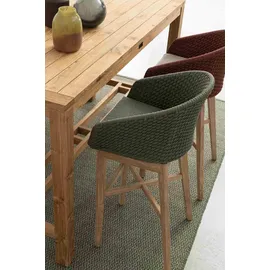 BIZZOTTO Barhocker Coachella aus Teakholz mit Kissen, modern skandinavisch, grün, Outdoor geeignet