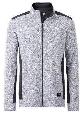 Herren Strickfleece Workwear Jacke JN862, weiß-melange/carbon, Größe L - weiss - L