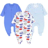 TupTam Baby Jungen Schlafstrampler mit Fuß 3er Pack, Farbe: blau grau streifen dino), Größe: 56 - 56