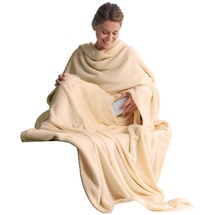 CELINATEX TV-Decke mit Ärmeln und Fußtasche Flauschige Kuscheldecke XL 170 x 200 cm beige Mikrofaser Fleece Soft Oeko-TEX