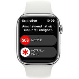 Apple Watch Series 8 GPS + Cellular 45 mm Edelstahlgehäuse silber, Sportarmband weiß