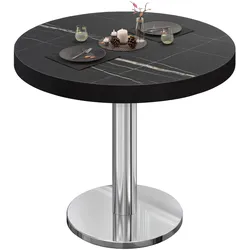 BN | Bistrotisch | Ø:H 60 x 72 cm | Schwarzer Rand | Schwarz Marmor / Edelstahl | Rund