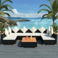 Ankonbej 7-tlg. Garten-Lounge-Set mit Auflagen Poly Rattan Schwarz - Schwarz