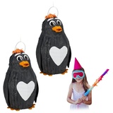 relaxdays Papierdekoration 2 x Pinata Pinguin orange|schwarz