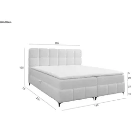 Fun Möbel Boxspringbett Bett Schlafzimmerbett SOPHIE 180x200cm Stoff Rolf Hellgrau - Grau