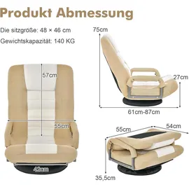 Costway Relaxsessel Bodensessel Beige/Weiß