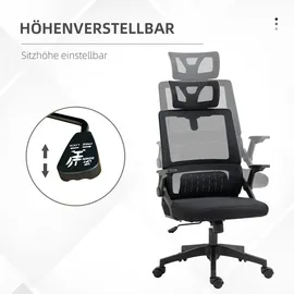 Vinsetto Bürostuhl Ergonomisch, Schreibtischstuhl mit Verstellbar Kopfstütze, Armlehne höhenverstellbar Computerstuhl Drehstuhl mit Wippfunktion,
