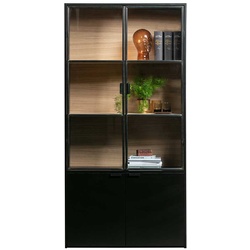 Schrank Vitrine modern in Kieferfarben und Schwarz Glastüren