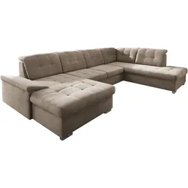 Livetastic Wohnlandschaft, Taupe, Uni, 6-Sitzer, Ottomane rechts, U-Form, 330x212 cm, Made in EU, Liegefunktion, seitenverkehrt erhältlich, Schlafen auf Sitzhöhe, Rücken echt, Armteil links, Wohnzimmer, Sofas - 2 Jahre Gewährleistung - mind.