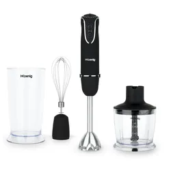 H.Koenig MIX75 Stabmixer-Set / Mixbecher, Schneebesen und Pürierstab / 5 Geschwindigkeitsstufen / 750 W / Spülmaschinenfest / Edelstahl / schwarz