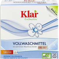 Klar Vollwaschmittel ohne Duft 1,1kg I Umweltfreundliches Waschpulver für Allergiker mit Waschnussextrakt I Ausreichend für ca. 20 Wäschen I Frei von synthetischen Duft- & Farbstoffen I Vegan