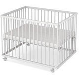 Sämann Laufstall Baby 75x100 cm mit Matratze | TÜV geprüft 2023 | stufenlos höhenverstellbar | Laufgitter Premium | Babybett aus Holz | Krabbelgitter weiß