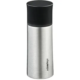 Relaxdays Trinkflasche Edelstahl, 300 ml, auslaufsicher, Kalt- & Heißgetränke, Vakuum Isolierflasche mit Becher, Silber