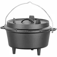 Rosenstein & Söhne Gusstopf: Dutch Oven aus Gusseisen mit Standfüßen, 2in1-Deckel & -Pfanne, 3 l