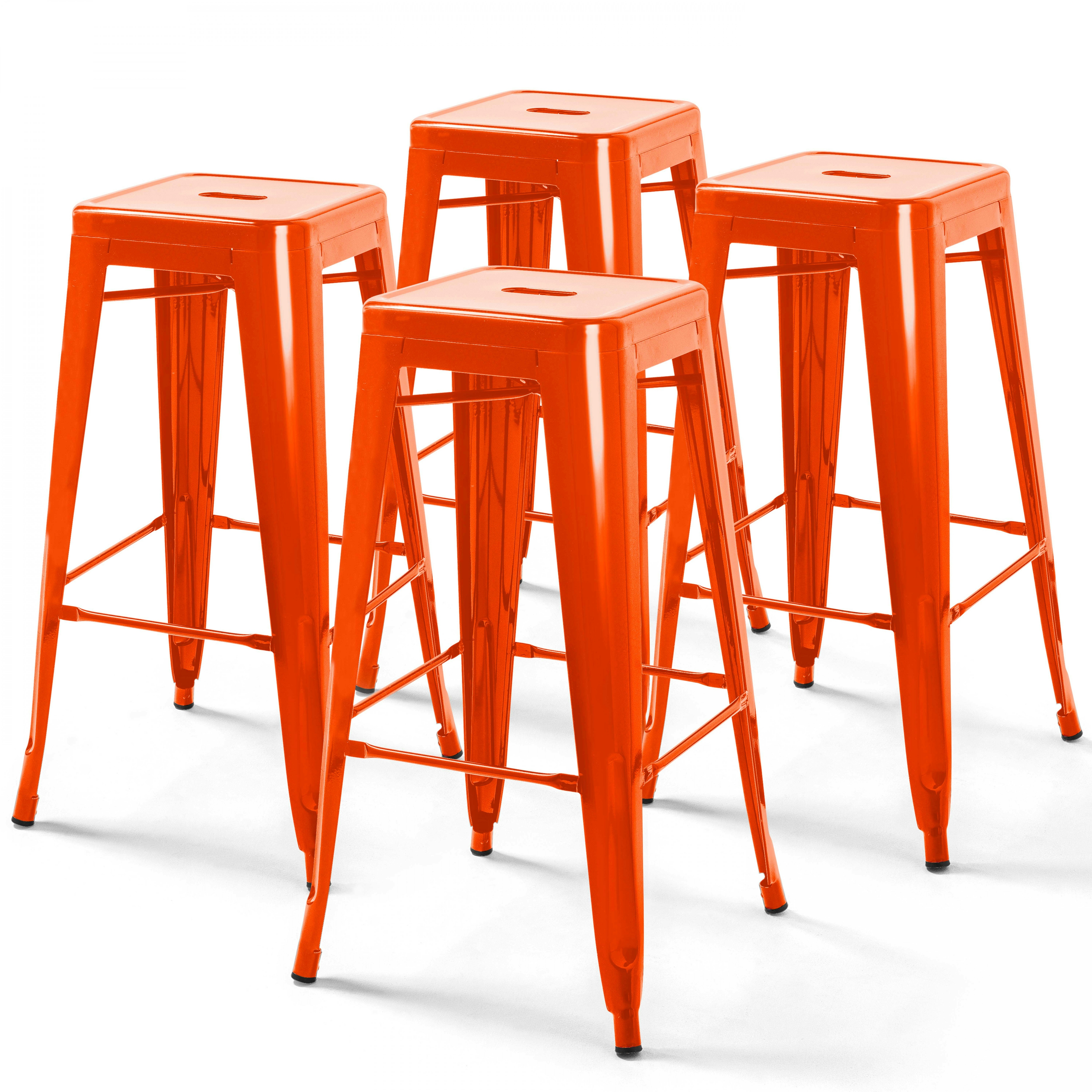 Oviala Business Satz von 4 Barhockern aus glänzendem orangefarbenem Stahl