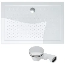 doporro Duschtasse Duschwanne Lucia02 80x120x4 flach inkl. Ablaufgarnitur Weiß aus Acryl mit Anti-Rutsch Profil und DIN-Anschlüssen auch für bodenebene Montage geeignet