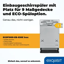 Exquisit EGSP1009-EB-030E Einbau-Geschirrspüler (teilintegrierbar, 448 mm breit, Inox)