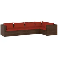 vidaXL 5-tlg Garten-Lounge-Set mit Kissen Poly Rattan Braun