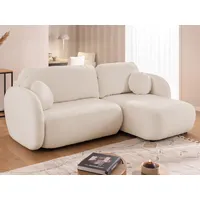s-style möbel ECKSOFA Candy mit Schlaffunktion Hellbeige Bouclé-Stoff - Ottomane rechts