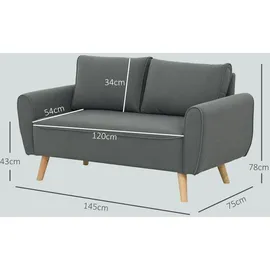 Homcom Zweisitzer Sofa mit 2 Kissen, Polstersofa mit 54cm extra tiefen Sitzen, Doppelsofa aus Cord, klein Sofa mit Holzrahmen 2er Couch für