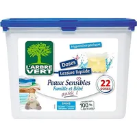 L'ARBRE VERT - Flüssigwaschmittel für empfindliche Haut – Familie und Baby – hypoallergen – ohne Allergene – 22 Waschkapseln – 580,8 g