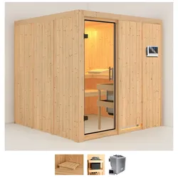 Sauna KARIBU "Rodin", beige (naturbelassen), Bio-Kombiofen, externe Steuerung, 9 kW, Saunen, 9-kW-Bio-Ofen mit externer Steuerung
