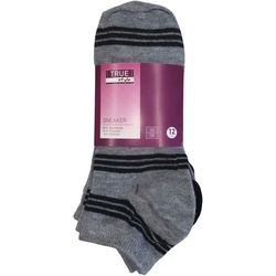 12 Paar TRUE style Baumwoll-Strümpfe mit Komfortbund nachhaltige Sneaker-Socken mit verschiedenen Mustern Schwarz/Grau/Blau - 35-38