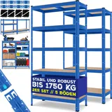Masko MASKO® 2er-Set Lagerregal Schwerlastregal, Kellerregal , bis 875 kg belastbar, 5 verstellbare Ablagen, MDF-Platten Regal aus Metall, Steckregal, Werkstattregal, Keller, Garage