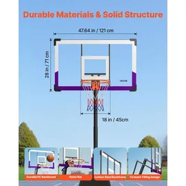 Vevor Basketballkorb tragbar Schwarz 121,9 x 305 cm