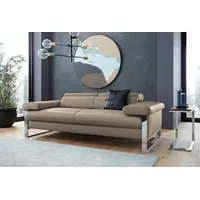 2-Sitzer W.SCHILLIG "finn", braun (stone z59), B:210cm H:71cm T:106cm, Flachgewebe S22 (100% Polyester), Stoff S37 (100% Polyester), Longlife Xtra-Leder Z59: Glattleder mit modischer Prägung. Hautstärke 0, 9 - 1, 1 mm, Sofas, German Design Award 2016, Fußgestell Chrom glänzend, Breite 210 cm