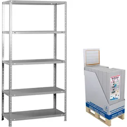 SimonRack Minipromobox mit 10 Einheiten von Comfort Metallregalen mit Schrauben. 5 Ebene. Farbe: grau. Abmessungen: 1800x900x400 mm