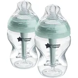 TOMMEE TIPPEE Tommee Tippee-Babyflaschen, Advanced Anti-Kolik-Flasche, 260ml, brustähnl. Sauger (langsam), belüft. Anti-Kolik-Stab, selbststeril., Zubehör, 2er-Pack