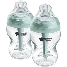 TOMMEE TIPPEE Tommee Tippee-Babyflaschen, Advanced Anti-Kolik-Flasche, 260ml, brustähnl. Sauger (langsam), belüft. Anti-Kolik-Stab, selbststeril., Zubehör, 2er-Pack