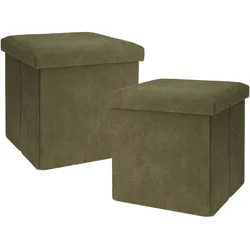 WellHome - 2er-Pack dunkelgrüne Hocker mit Aufbewahrung 38x38x38cm